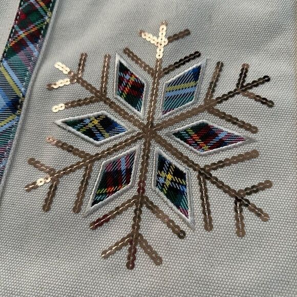 Lands End Canvas Tote Bag Snowflake Plaid Holiday Sequin Christmas Cotton - Picture 8 of 14